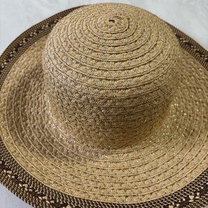 Badgley Mischka Tan and Brown Woven Straw Hat